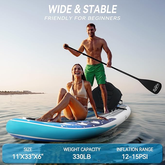 YUSING Inflatable Stand Up Paddle Board with Kayak Seat, Non-Slip Deck SUP Paddle Board with Premium Kayak, Portable Standing Boat for Youth & Adult