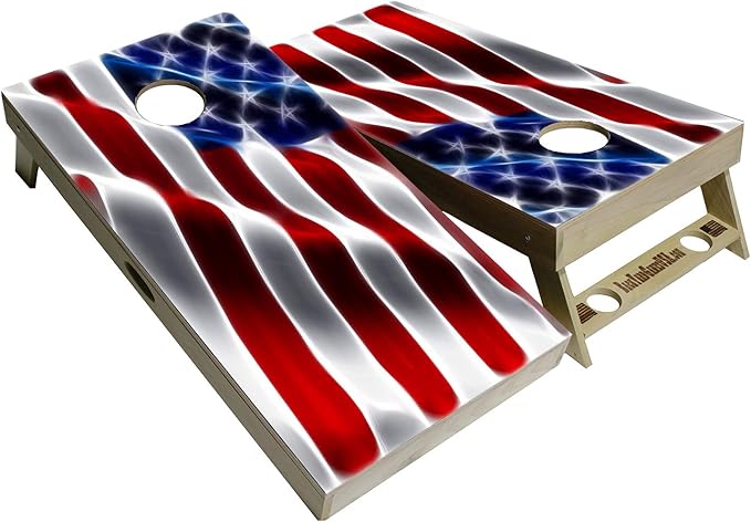 American Flag Series - Premium Cornhole Boards w Cupholders and a Handle - Includes 2 Regulation 4' x 2' Cornhole Boards w Premium Birch Plywood and 8 Cornhole Bags