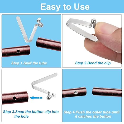 PATIKIL 6.5x4mm Kayak Paddle Snaps, 16 Pack Tent Pole Clips Steel V Shaped Single Pin Push Button Spring Clips Lock Tube Pole Clips for Camping Awning