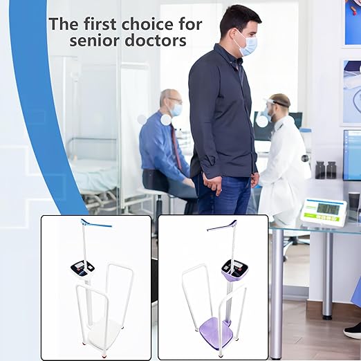 Armrest Electronic Medical Height and Weight Scale,20" L x 12" W x34 H, Up to 420lb Weight Capacity, 75” Height Measurement, LCD Display, USB Charging, Temperature Display (Pearl White)