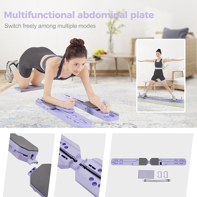 Upgraded Pilates Board - 8-in-1 Fitness Board & Pilates Equipment Set with Ab Workout Equipment, Multifunctional Push-Up Board, Resistance Bands, Balance Board & Timer for Full Body Workout