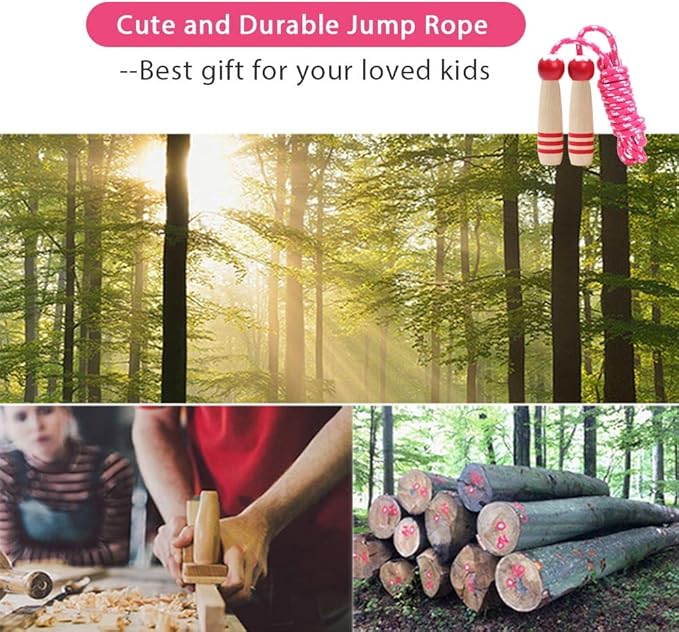 Jump Rope Kids, 7ft Adjustable Cotton Skipping Rope with Wooden Handle for Boys and Girls Fitness Outdoor Exercise
