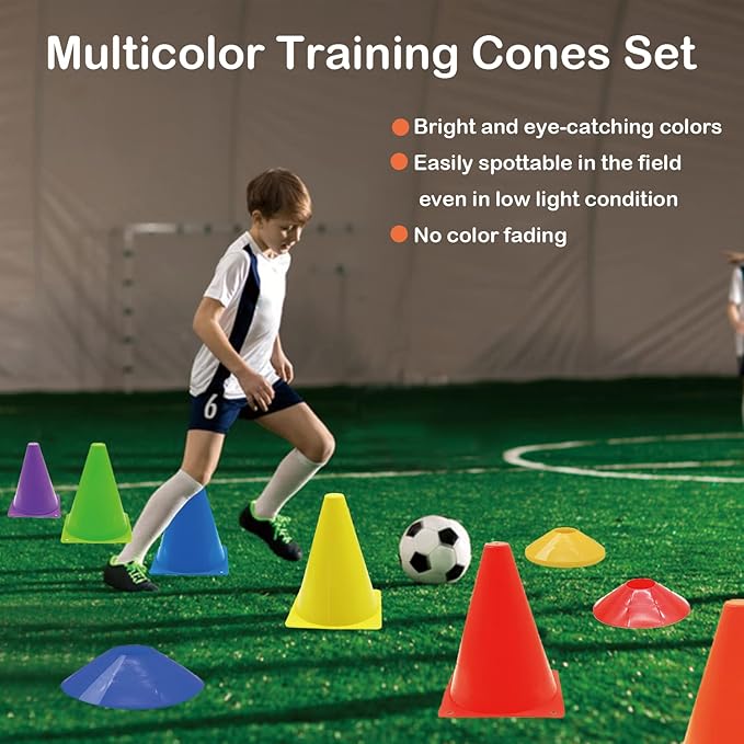 12/24/48Pcs Soccer Cones,7" or 9" Soccer Cones for Training, Multicolor Cones Sports Soccer Training Cones, Field Cones for Skating Basketball Football Drills Practice