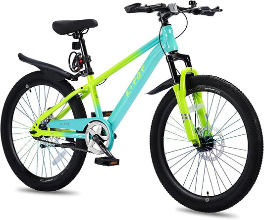 20 24 Inch Kids' Mountain Bike, Front Suspension Fork Kids' Bicycles for Boys Girls, Single Speed Bikes for Girls Boys Ages 8-12, Front and Rear Disc Brakes, Adjustable Seat Height