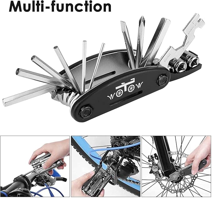 WOTOW Bike Tire Repair Tool Kit, Waterproof Frame Storage Bag & Mini Bike Pump & 16 in 1 Multitool & Bicycle Tyre Lever Patch Portable Repair Tool Accessories Set for Road Mountain BMX Cycling