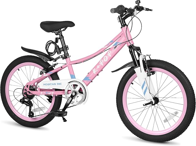 20 24 Inch Kids Bike, 7-Speed Girls Boy Mountain Bike, Front Suspension Fork Kids' Bicycles Girls Boys Bikes Ages 8-12, Front and Rear V Brakes