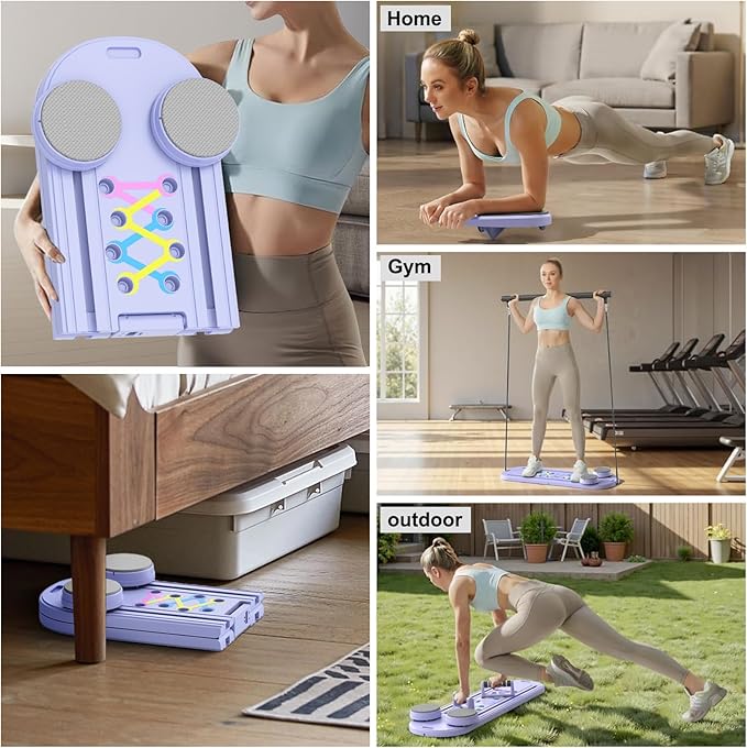 Pilates Board - 2025 Updated Pilates Reformer Machine Set, Multi-Purpose Foldable Pilates Reformer Board for Home, 6 in 1 Pilates Sliding Board