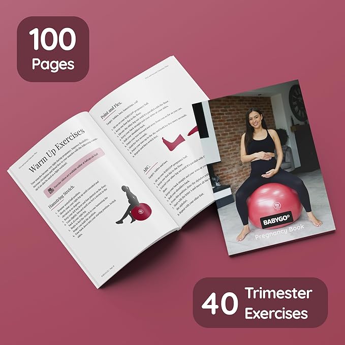 BABYGO Birthing Ball - Pregnancy Yoga Labor & Exercise Ball & Book Set Trimester Targeting, Maternity Physio, Birth & Recovery Plan Included Anti Burst Eco Friendly