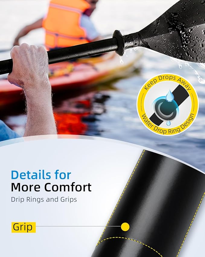 OCEANBROAD Kayak Paddle 86in/218cm, 90.5in/230cm Alloy Shaft 2-Piece Floatable Kayak Oar for Kayaking Canoeing Boating