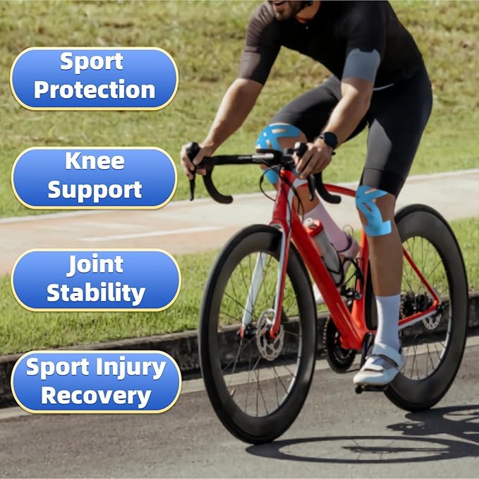 IEADEN Precut Kinesiology Tape for Knees, 10 Pcs - Knee Support & Stability, Knee Pain Relief Athletic Tape - Elastic & Waterproof, Breathable Hypoallergenic Latex-Free Tape, Beige