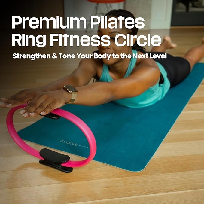 Premium Pilates Ring Fitness Circle - Lightweight Durable Foam Padded Handles, Flexible Resistance Exercise Equipment for Toning Arms, Thighs, Legs & Core