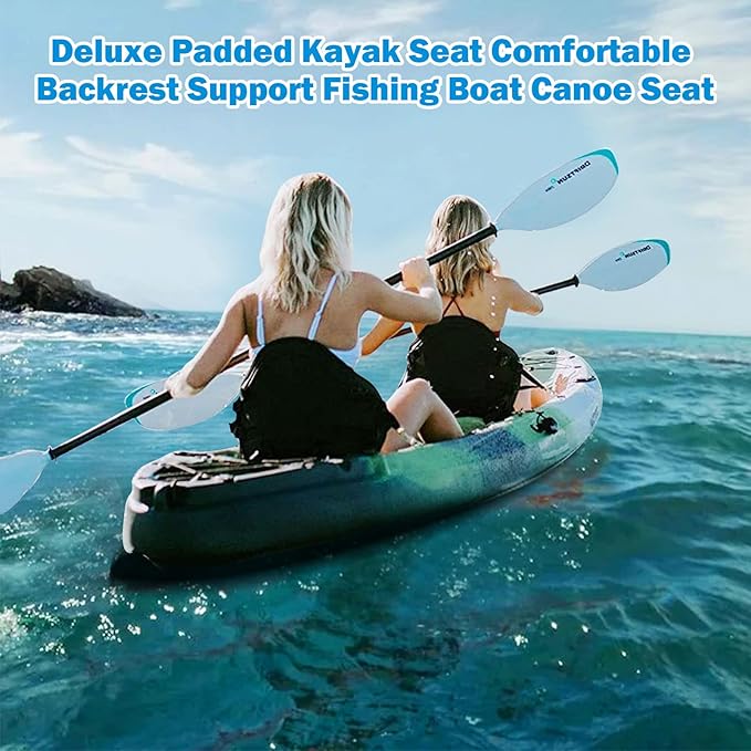 Kayak Seat Deluxe Padded Fishing Boat Seat Deluxe Sit-On-Top Canoe Seat Cushioned - Comfortable Backrest Support Universal Sit with Adjustable Back Strap Detachable Storage Bag