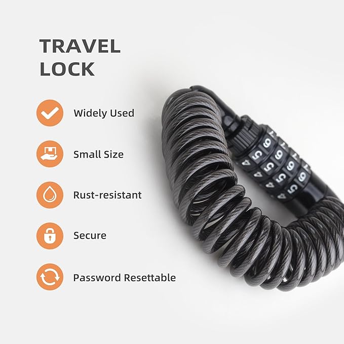 Small Combo Bike Lock Cable, Retractable Combination Cable Lock with Code, for Travel Safe Luggage, Suitcase, Scooter Ebike Bicycle Motorcycle Helmet Anti Theft, Outdoor Ski Snowboard