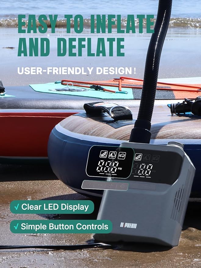 Niphean Paddle Board Pump with (Extra-Long) 118'' Charging Cable, 50 PSI Tire Inflator with Storage Bag, SUP Pump for Inflatables &Deflation, Air Inflator for Car Tires, SUP, Balloon, Mattress