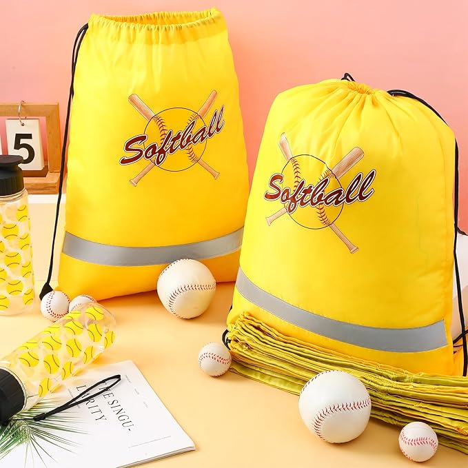 Xinnun 20 Pcs Softball Drawstring Backpack, 13.39 x 16.54 Inch Softball Bag Gym Sport Trip Party Favors Birthday Supplies