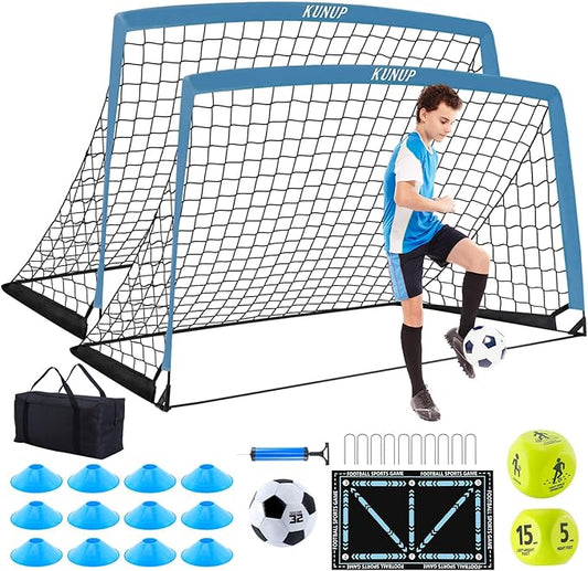 2 Pack Kids Soccer Goal for Backyard Set 6x4FT Portable Pop Up Soccer Net Training Equipment with Soccer Ball, Training Dice Mat, Cones and Carry Bag for Youth Toddler Teams Indoor Outdoor Sport Game