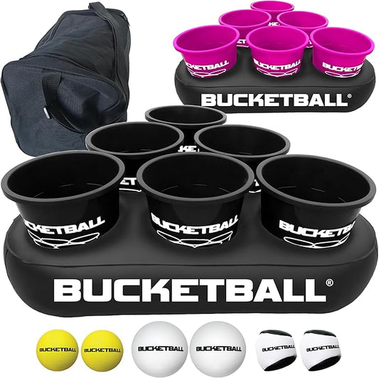 BucketBall | Team Color Edition | Party Pack (Black/Pink): Original Yard Pong Game: Best Camping, Beach, Lawn, Outdoor, Family, Adult, Tailgate, Jumbo, Giant Game