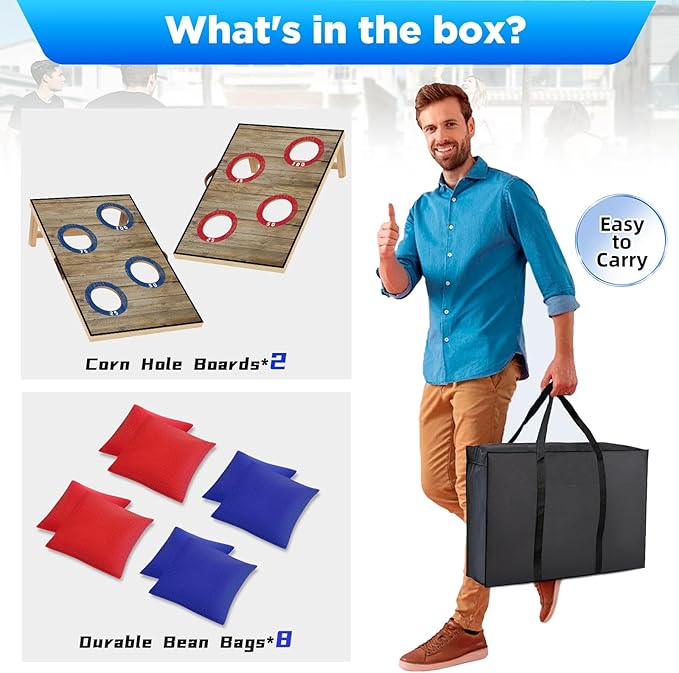 Portable Cornhole Board Set with Bean Bags,Choose 3 * 2 ft or 2 * 1 ft Cornhole Boards for Adults Kids Cornhole Games for Indoor and Outdoor Party Camping Equipment