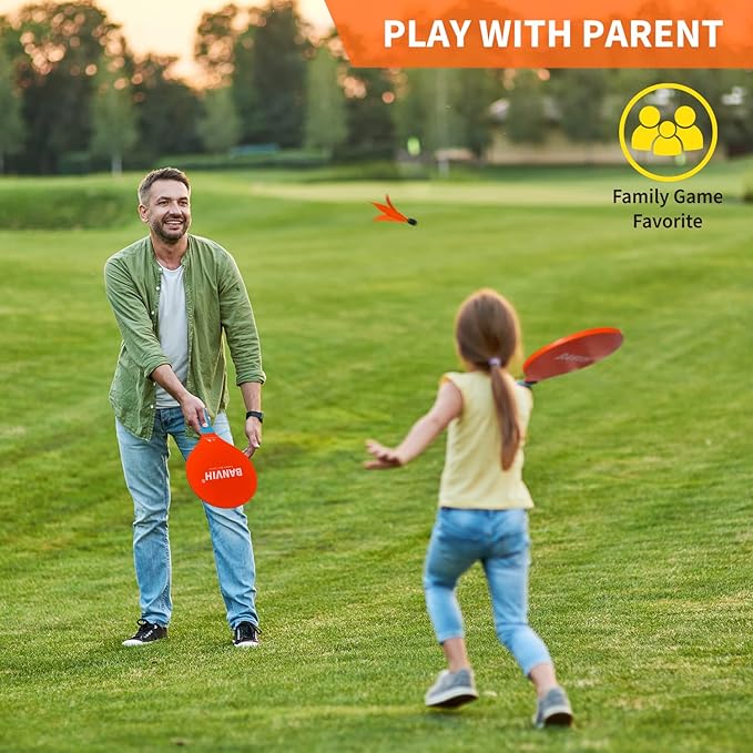 Banvih Badminton Set 4 Rackets, Paddle Ball Outdoor Games for Kids Teens Adults and Family, Sports Beach Toys - for Yard, Lawn, Camping Games Essentials