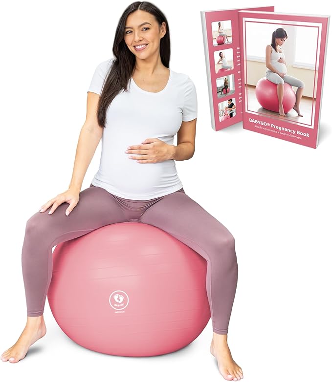 BABYGO Birthing Ball - Pregnancy Yoga Labor & Exercise Ball & Book Set Trimester Targeting, Maternity Physio, Birth & Recovery Plan Included Anti Burst Eco Friendly