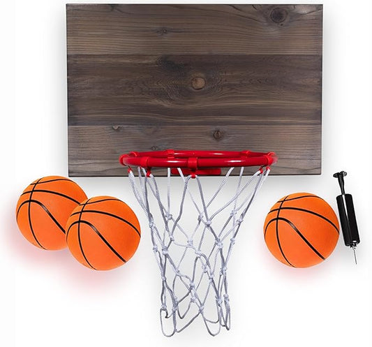 All-Star Mini Indoor Basketball Hoop & Ball Set in Solid red Cedar Made in USA. Unique Over The Door or Wall Option 3 Mini Basketballs for Indoor Fun.