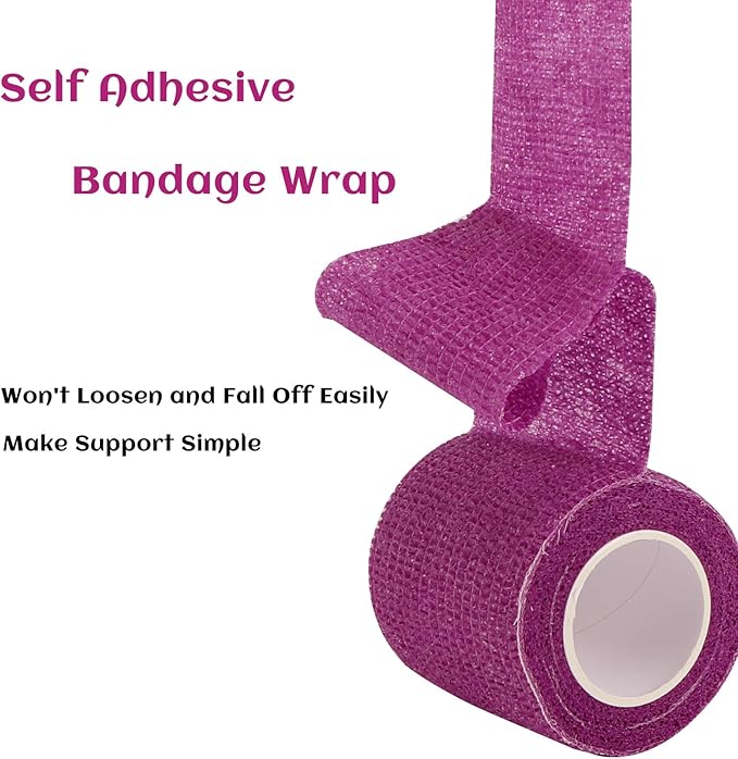 24 Rolls Elastic Self Adhesive Bandage Wrap 2 Inch, Breathable Non Woven Cohesive Bandage, Vet Wrap for Dogs, Ankle Sprains Swelling Medical First Aid Tape, Sports Athletic Tape Purple