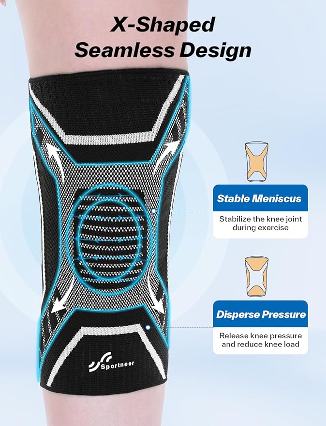 Copper Knee Brace for Men & Women - Knee Compression Sleeve with Side Stabilizers - Knee Support for Running, Hiking, Working, Basketball, Volleyball, Gym, Meniscus Tear, ACL, Arthritis Knee Pain Relief, A Pair (Black-No Copper(a pair), X-Large(19"-22"))