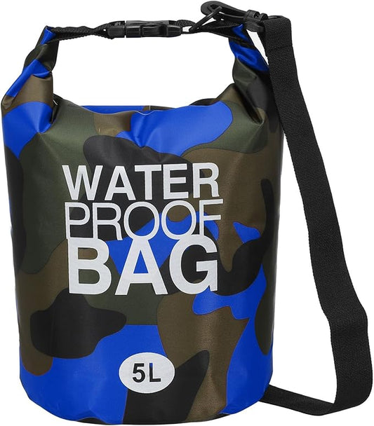 Waterproof Dry Bag, 5L Fit for Women Men Water Proof Bags Lightweight Dry Storage Floating Backpack with Whistle for Travel Boating Kayaking (Dark Blue Camouflage)