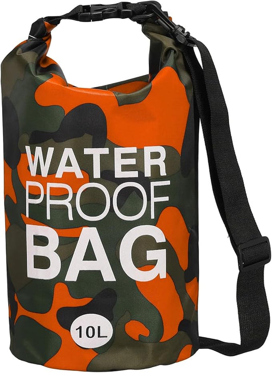 Waterproof Dry Bag, 10L Fit for Women Men Water Proof Bags Lightweight Dry Storage Floating Backpack with Whistle for Travel Boating Kayaking (Orange Camouflage)