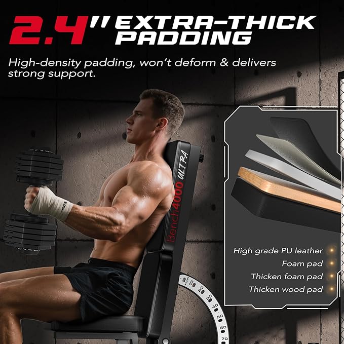 KeppiFitness Weight Bench, Workout Bench for Home Gym with 1600LBS Capacity, Gym Bench for Bench Press Strength Training, Adjustable Incline Flat Decline Sit Up Bench Exercise at Home - Bench4000 Ultra