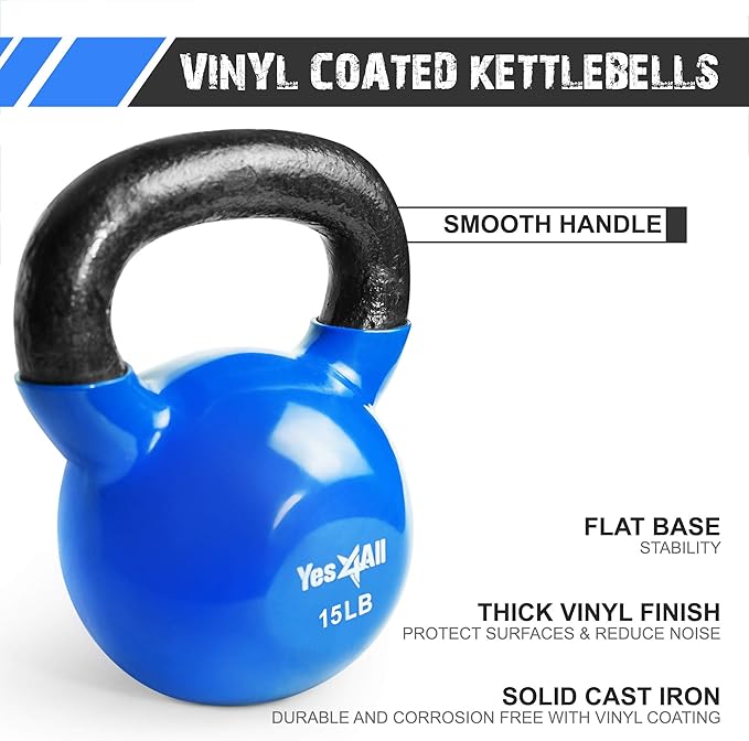 Yes4All Kettlebell Set Vinyl Coated Weights Combo for Full Body Workout Equipment Push up, Grip Strength Training, Dumbbell Weights Exercises