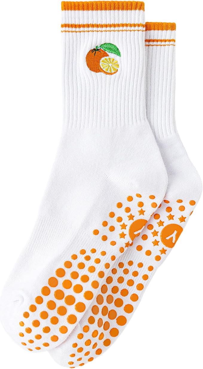 Yawlsow Pilates Grip Socks for Women Yoga Grippy Socks Cute Barre Non Skid Athletic Crew Sticky Sock Workout Hospital