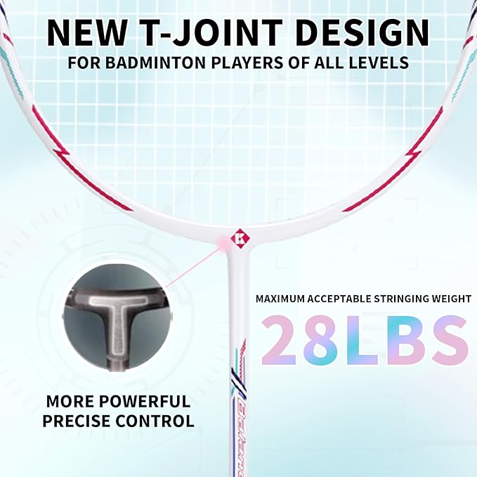 Badminton Racket Carbon Fiber Racquet, Professioanl Racket Badminton Set with Overgrip and Cover, Pro 4U Racket Lightweight for Outdoor Games, Gym, Competitions