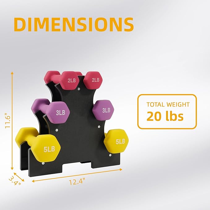 Neoprene Coated Dumbbell Set with Rack, Free Hand Weight Set For Home Gym Workout, Anti-Slip, Anti-roll, 20LBS, 32LBS, 50LBS and 56LBS Sets, Multiple Weight Options