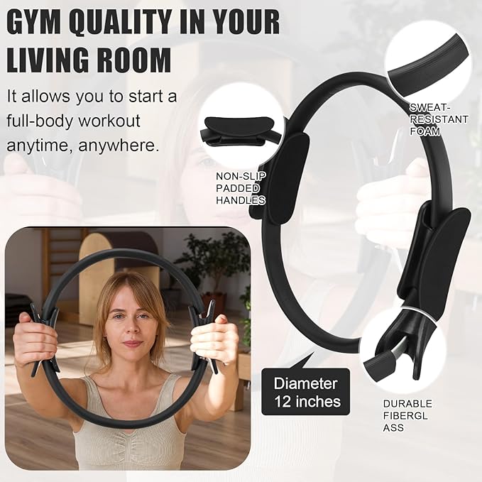 10 Pcs Pilates Ring Set for Women Home Yoga Equipment Accessories Pilates Ring Circle and Ball Workouts Gift Include Ball Yoga Circle Resistance Bands Block Straps Gym Bag