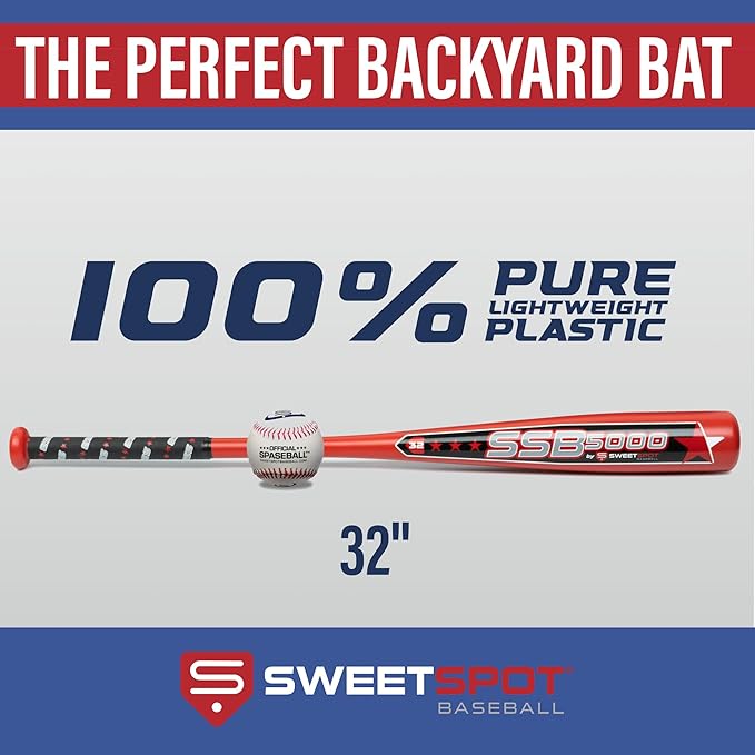 SweetSpot SSB 5000 | Plastic Bat and Ball Combo Set | 32” Length | Backyard Baseball Set for Youth, Kids, Teens, and Adults