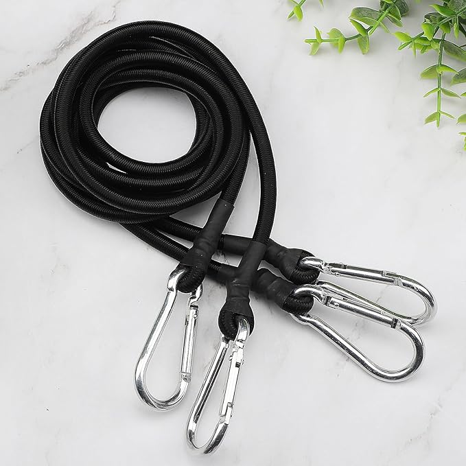 ZHOUBIN 48 Inch Black Bungee Cords with Carabiner Hooks, 2Pcs