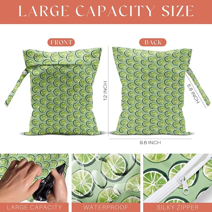 4 Pack Cute Fruit Wet Bag Waterproof Washable Reusable Wet Dry Bag for Swimsuit Dirty Clothes Cloth Diaper Travel Beach Pool Yoga Gym Toiletries Travel Beach Essentials Watermelon Cherry