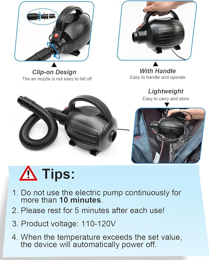 Electric Air Pumps for Inflatables Air Mattress Gymnastics Track Mat Quick Fill Inflator/Deflator for Pool Floats Dock Raft,4 Nozzles, 110-120V AC (400W)