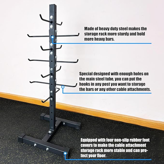 Cable Attachment Rack for Lat Pull Down Bar, Heavy Duty Steel Lat Bar Organizer, Gym Storage Rack for LAT Pulldown Attachments