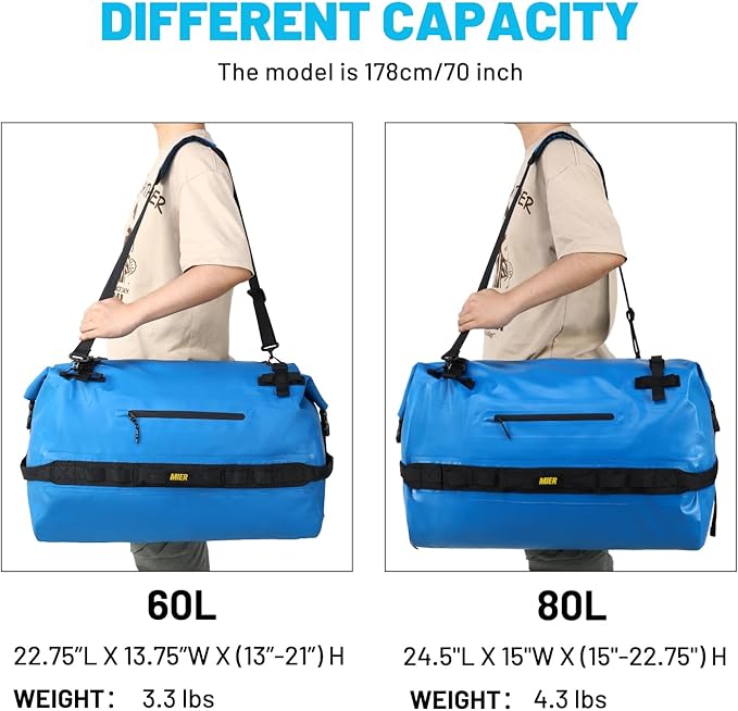 MIER Large Waterproof Duffel Bag Rolltop Dry Backpack Duffle Bags for Kayaking, Rafting, Boating, Swimming, Camping, Travel, Gym, Beach, 60L/80L