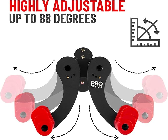 Pro-Bike Tool Bike Wall Mount - Adjustable Hanging Arms Horizontal Bike Rack - for Almost Every Bike - Bike Wall Hanger with Durable Metal Construction - Black/Red - Set of 2