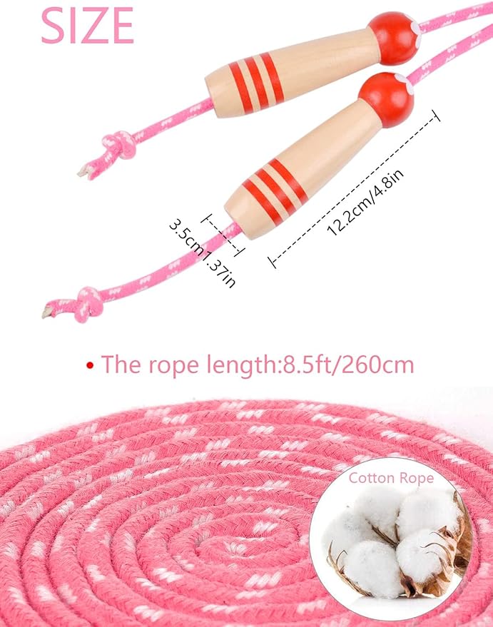 Jump Rope for Kids, Lorvain Adjustable Skipping Rope, Kids Jump Ropes with Wooden Handle for Girls Boys, Weighted Jumping Ropes for Fitness Workout Exercise Outdoor Fun Activity