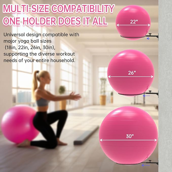 Free-Standing Exercise Ball Rack Accessories,Must Be Used With The Wall-Mounted Stability Ball Holder, Balance Ball Storage Racks Suitable Wall-Mount Ball Holder (Sold Separately)