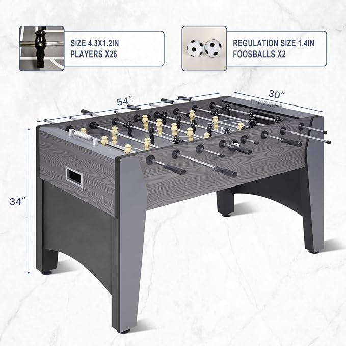 RAYKEE Foosball Table, 54" Soccer Games Table Competition Sized Wooden Table Soccer w/ 2 Balls for Adult Kids Youth Home, Game Room, Office, Party