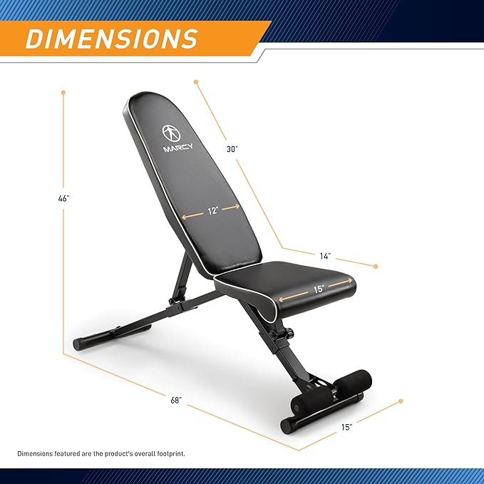 Marcy Foldable Adjustable Utility Weight Bench, Strength Training Home Gym for Full Body Workout