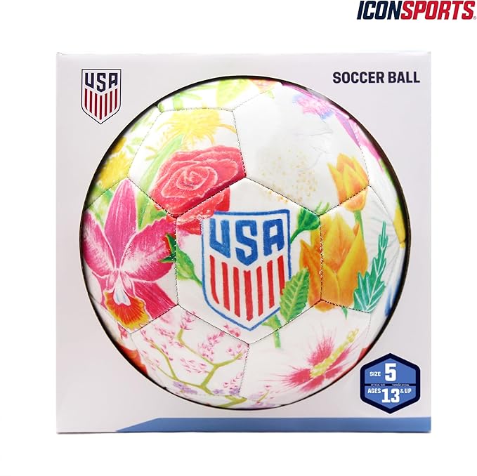 Icon Sports Officially Licensed U.S. Soccer Federation Size 5 Soccer Ball | Crayola & Fox Sport Collaberation Flower Ball by Elysa Garcia