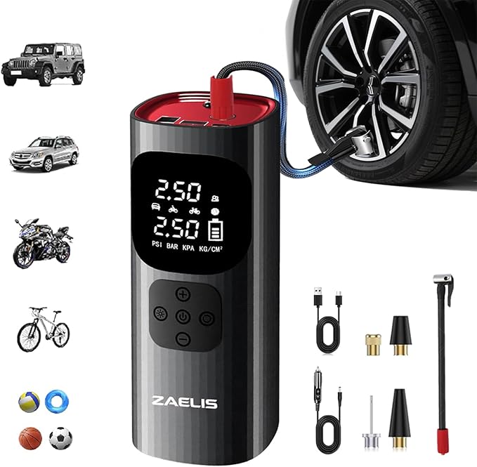 Tire Inflator Portable Air Compressor - 3X Faster 150PSI Air Pump for Car Tires, 12V DC Cordless Tire Inflator with LED Light & Digital Pressure Gauge, Electric Pump for Car, Bike, Motor, Ball