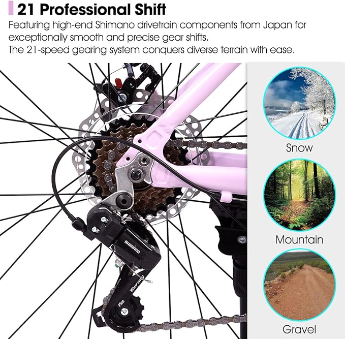 HILAND 26 Inch Mens and Womens Mountain Bike,21 Speed Mountain Bicycle with Dual Disc Brake, Front Suspension Fork, High Carbon Steel Frame Urban Commuter Bike for Adults