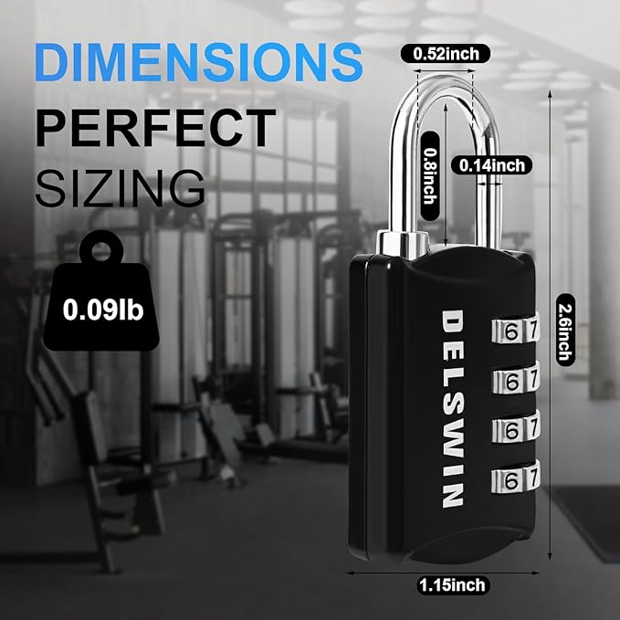 DELSWIN 4-Digit Gym Locker Lock - 8 Resettable Combo Locks for Toolbox, School Locker, Travel Luggage, Backpack, Gate, Shed